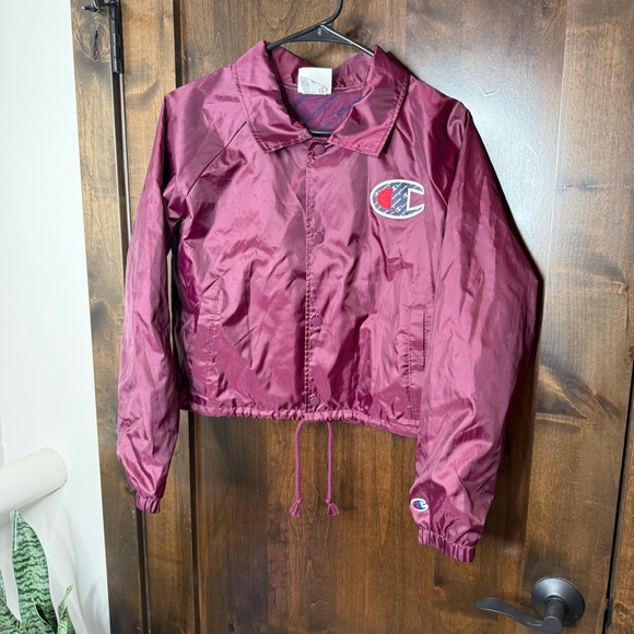 Vintage Champion Women's Burgundy Bomber Jacket size S oversized cropped - Picture 6 of 14
